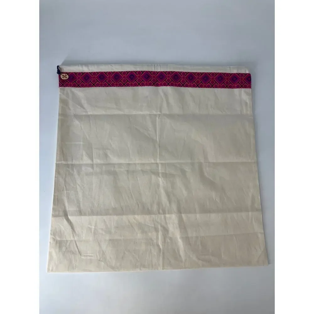 TORY BURCH CREAM DRAW STRING DUST BAG WITH PINK TRIM